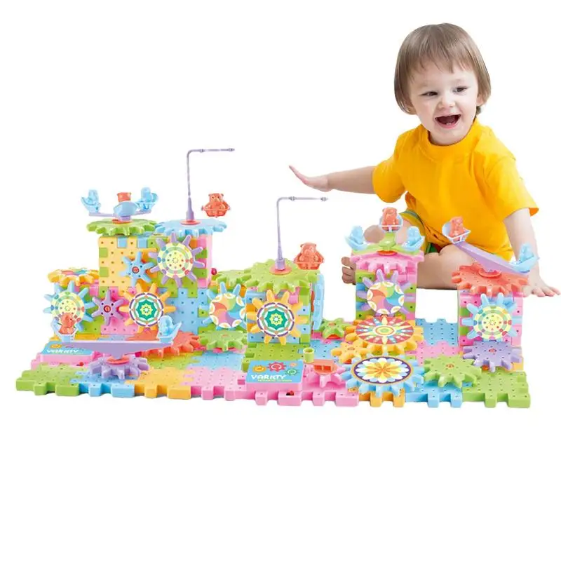Building Blocks Gear Cogs Toy Electric Brick Building Gears Toy Set Interlocking Learning Blocks Birthday Gift For Kids Children
