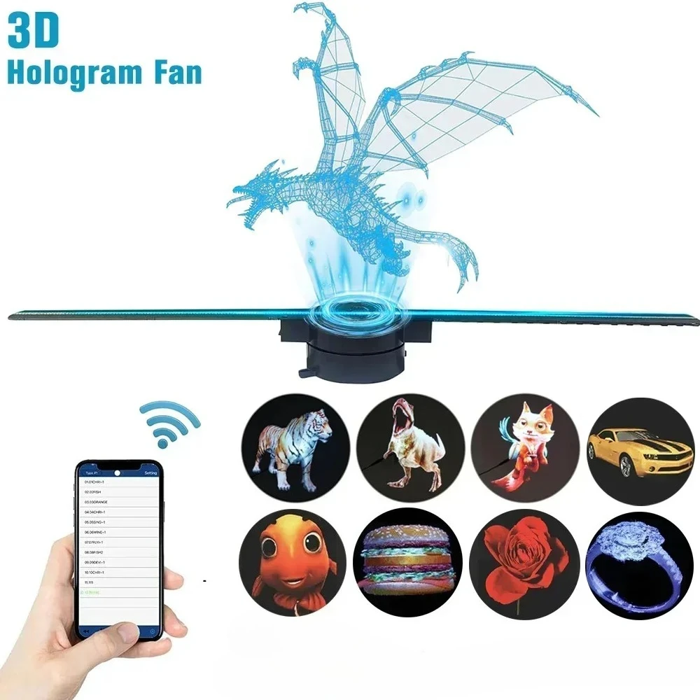 3D Hologram Projector Fan Wifi Sign LED Screen Remote Control Advertising Machine Holographic Lamp Player Support Splicing