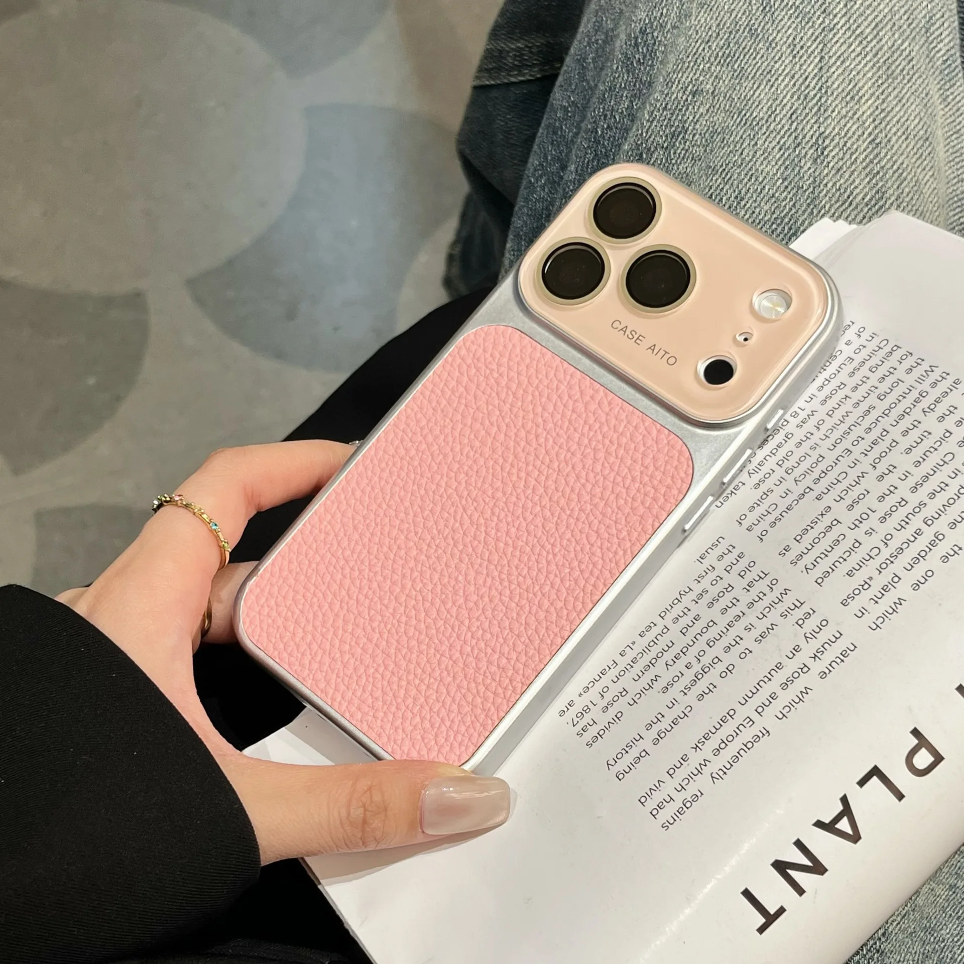 Luxury Litchi Skin Texture PU Leather Phone Case with Lens Protection Bumper