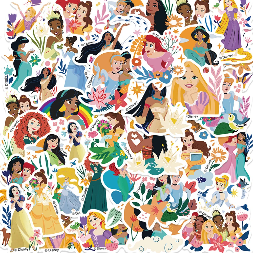 10/30/50pcs Disney Princess Rapunzel Ariel Snow White Cartoon Stickers Cute Graffiti Decal DIY Motorcycle Luggage Guitar Sticker