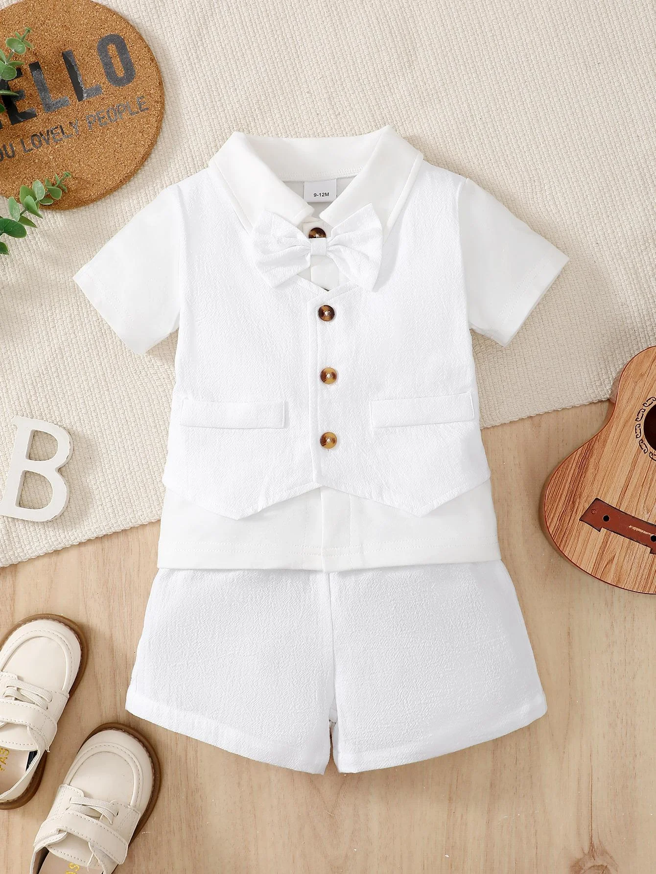 Fashion Summer 2PCS Male Infant Formal Dress Short Sleeve Shirt+Shorts Set With Bow Tie Preschool Set For 0-2Y Newborns Wearing 1