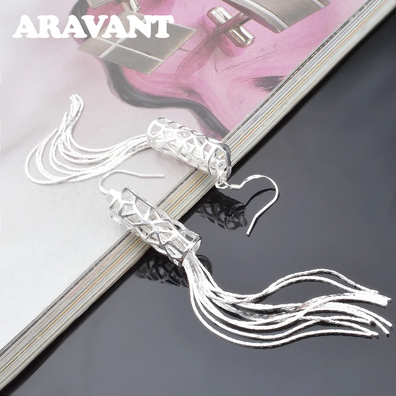 Aravant 925 Silver Long Tassels Drop Earring Women Girls Fashion Jewelry