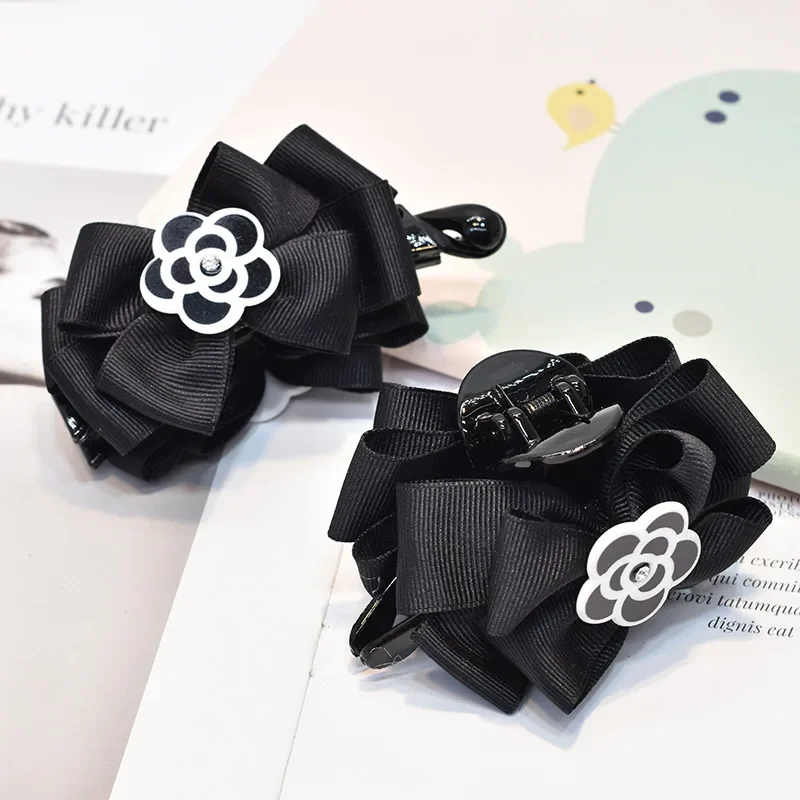 Hairpin Grip Clip Korean Cloth Medium Camellia Flower New Clips Ribbon Temperament Adult Banana Vertical Card Hair Accessories