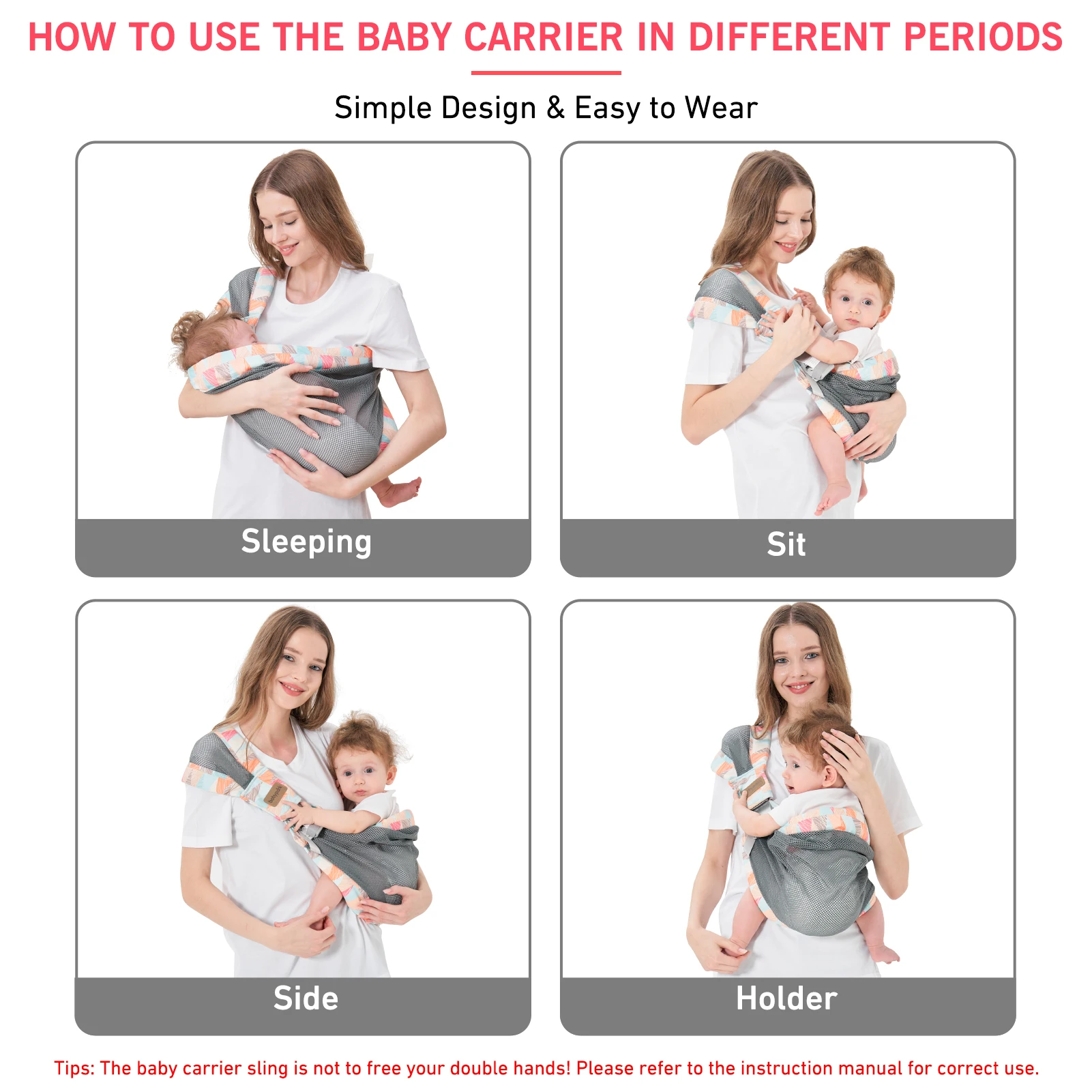 Baby Sling Carrier, Adjustable One Shoulder Lightweight Portable Baby Carrier Sling for Newborn To Toddler, Mesh Ventilation 4