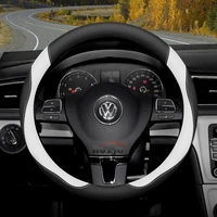 Leather Car Steering Wheel Cover for Volkswagen Tiguan T-cross Teramont Polo Jetta Caddy T-roc Tayron Crafter 2025 Accessories 4