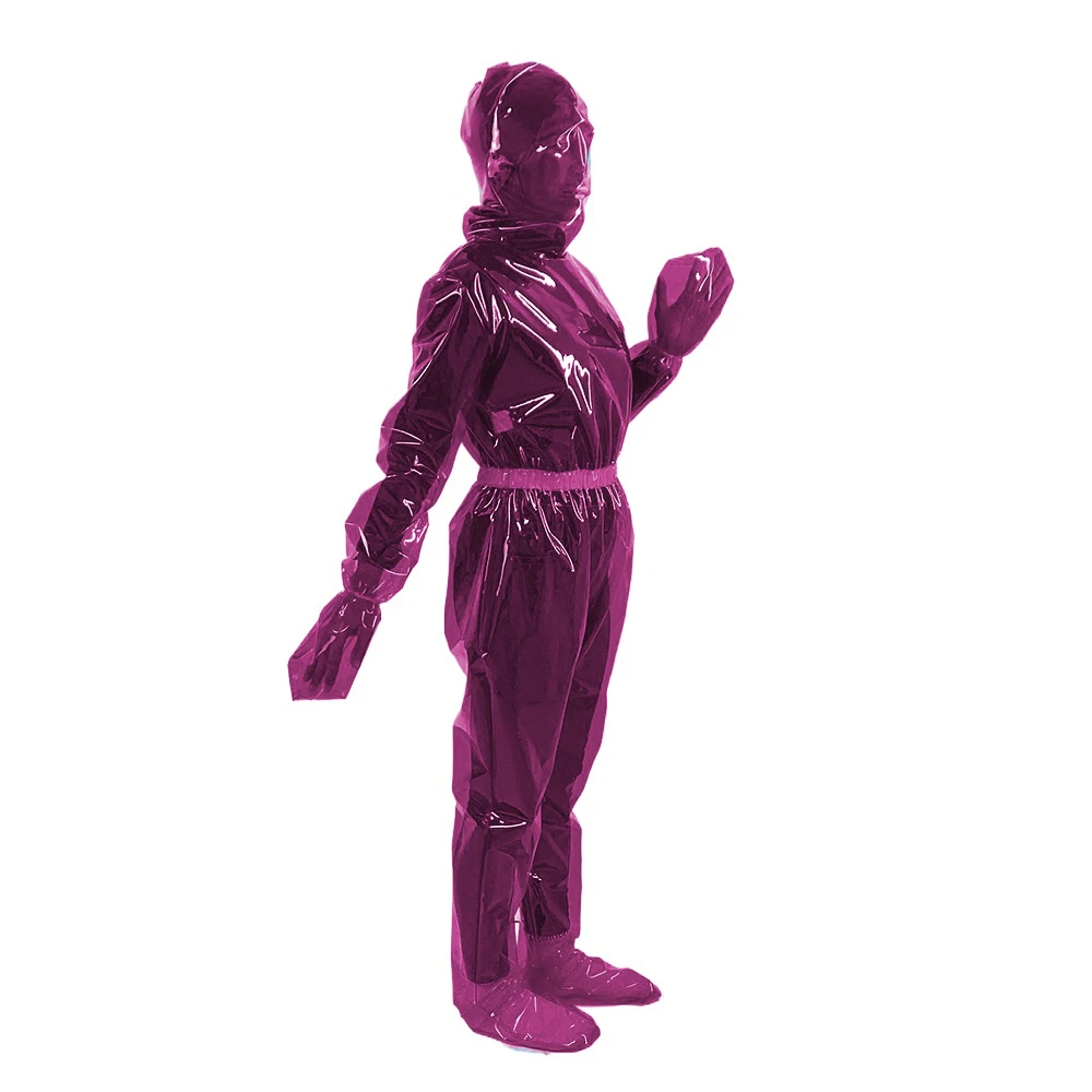 Fetish Plastic Full Body Suit Sexy See-through Clear PVC Long Sleeve Hooded Jumpsuit for Halloween Party Cosplay Costume
