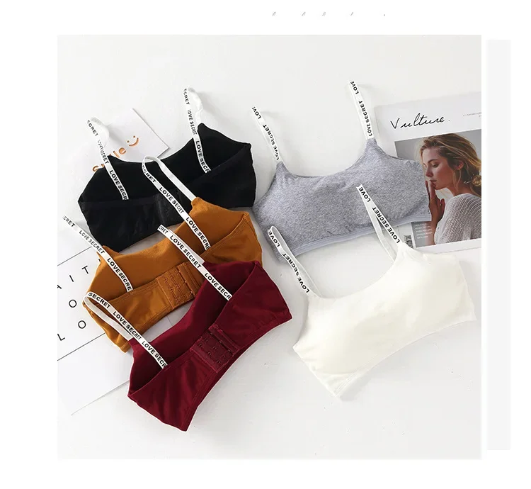 New Sexy Seamless Detachable Padded Sling Cotton Bra Casual Letter Printing Bra Fitness Breathable Ladies Bra
