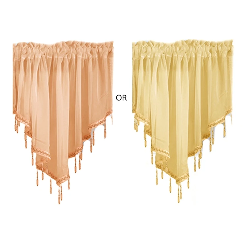 

1Pc/3Pcs Sweet Candy Color Sheer Tulle for Triangle Valance Beaded Trim Pendant Tassels Rod Pocket Short Window Curtains