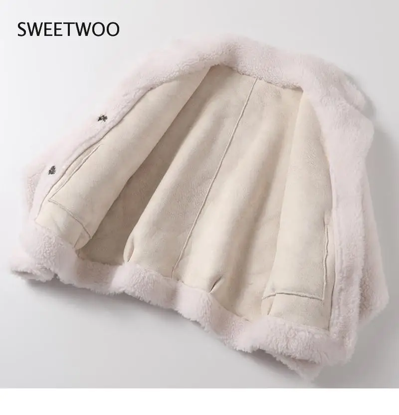 Faux Real Fur Coat High Quality Australian Womens Wool Coats Thick Warm Elegant Loose Large Size Short Outwear Winter Coat Women