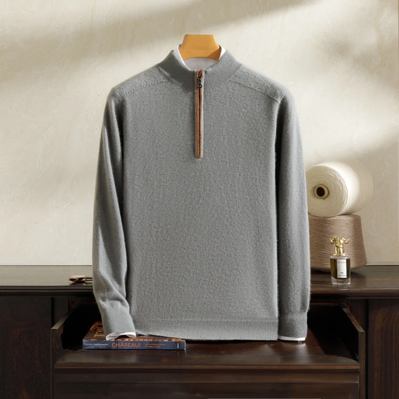 Class A 100% Pure Cashmere Sweater Men's Stand up collar Knitted Pullover Autumn Winter Warm and Soft Casual Shirt Luxurious 6