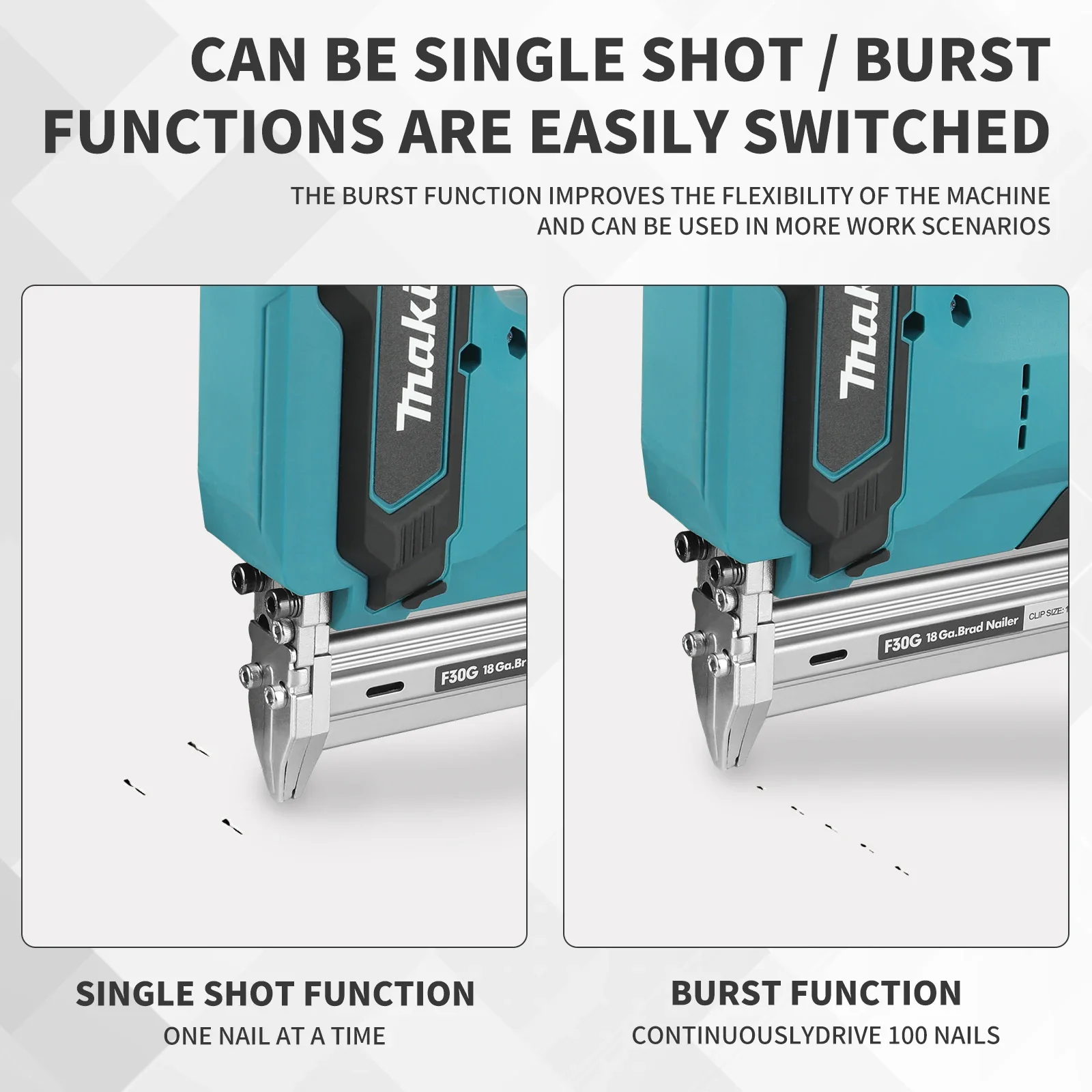마키타 100-네일 용량, 무선, 바닥재, 선반 및 DIY 목공 프로젝트에 이상적 18V 리튬 이온 네일건, 6.0Ah 배터리 도구