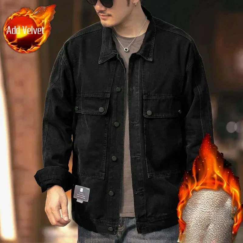 thumbnail image 1 of Abrigo vaquero con botones para hombre, chaqueta vaquera cargo para hombre, talla holgada L, ropa de marca Y2k de bajo costo, diseñador usado, alta calidad, rock S, 1 of 5