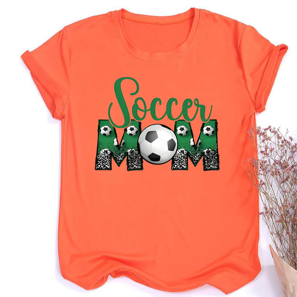 Fußball Mom Print Damen T-Shirt Kurzarm Mode Mädchen T-Shirt Casual Rundhals T-Shirts Top Sommer Fußball Kleidung – Detail 5