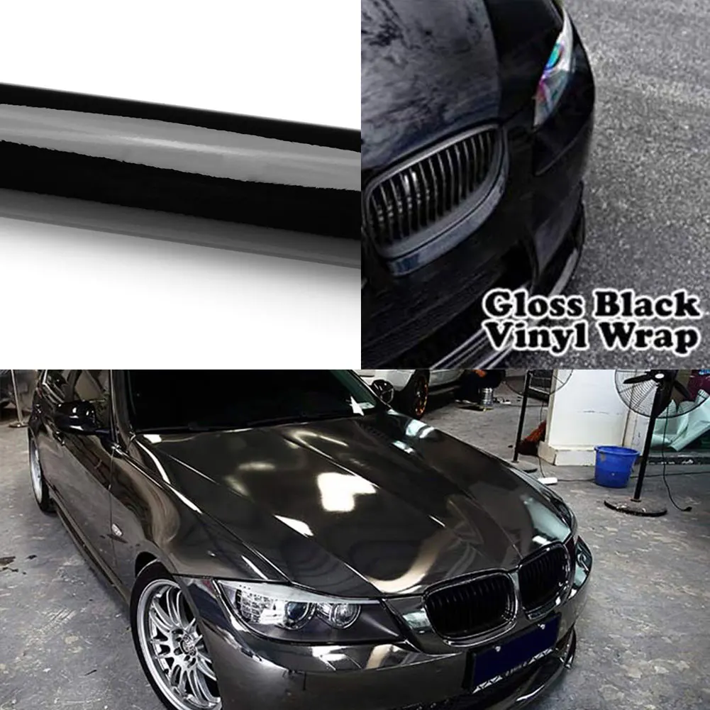  Spurtar Gloss Black Vinyl Wrap 1ft X 5ft Air-Release Glossy  Black Car Wrap Adhesive Film Automotive Vinyl Wraps Black Wrap for Cars  Motorcycle DIY Free Tool Air Release Decal Sheet 30.5