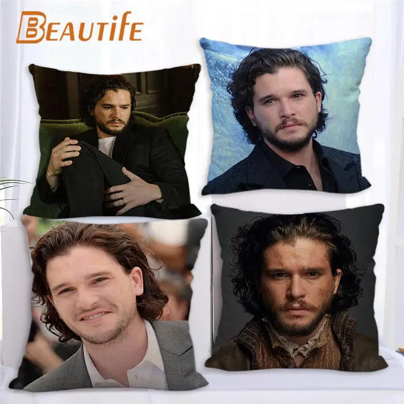 

Custom Kit Harington Pillowcase 45X45cm Wedding Decorative Eco-Friendly Cotton Linen Fabric Pillow Case