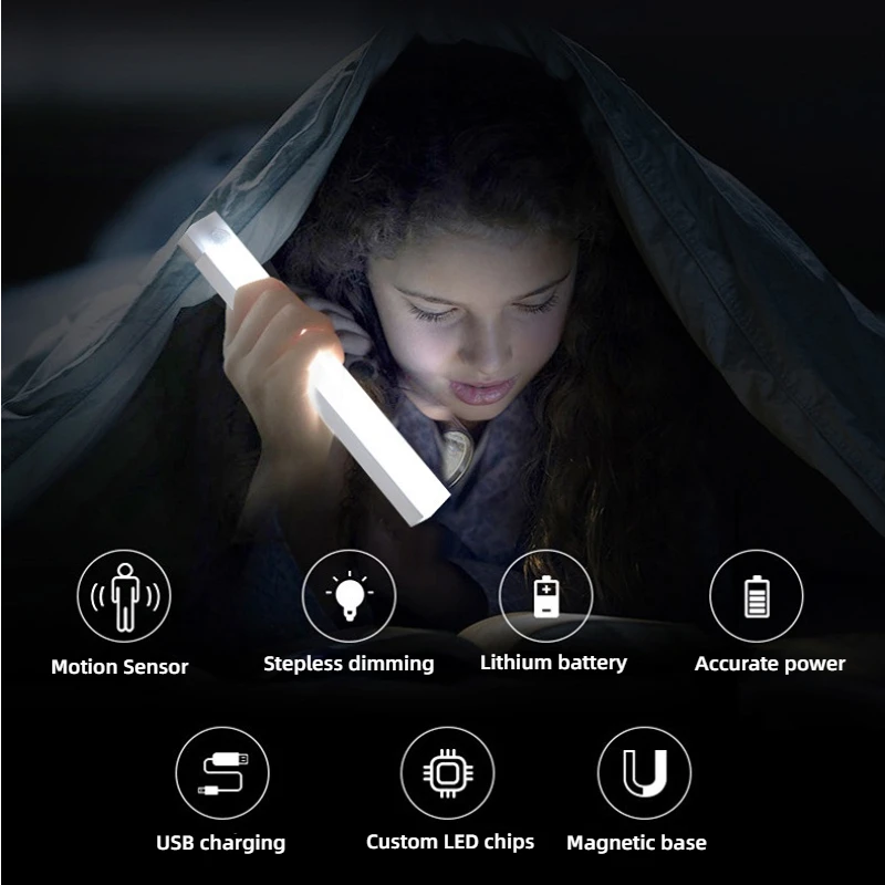 Motion Sensor Wall Lamp Dimmable USB Rechargeable Portable Night Light For Bedroom Stair Hallway Kitchen Storage