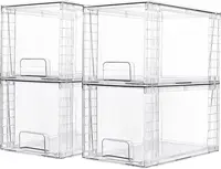 4 Pack Large Stackable Storage Drawers,Clear Acrylic Drawer Organizers with Handles, Easily Assemble for Bathroom NEW USA 1