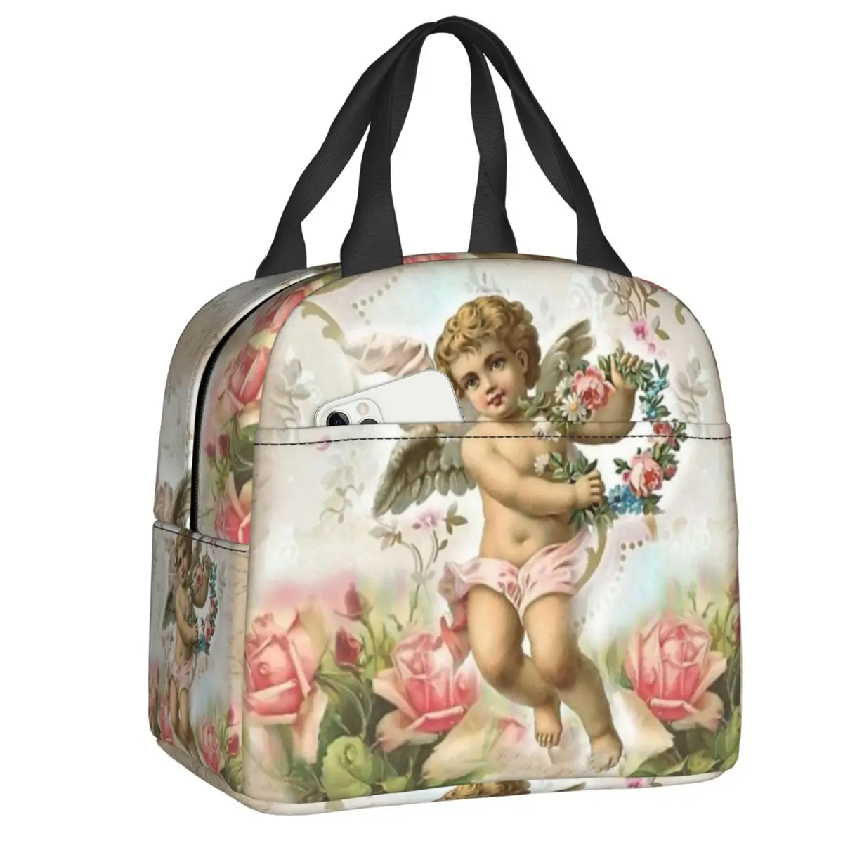 

Vintage Rose Victorian Angel Lunch Bag Men Women er Thermal Insulated Lunch Box for Kids School Work Picnic Food Tote Bags