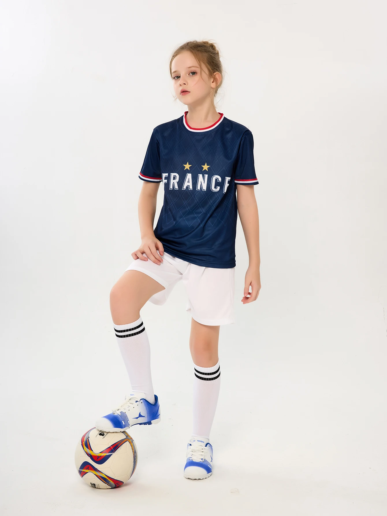 Suruida France Children's Soccer Jerseys Breathable Kids Football Jersey Set Boys and Girls Football Wear