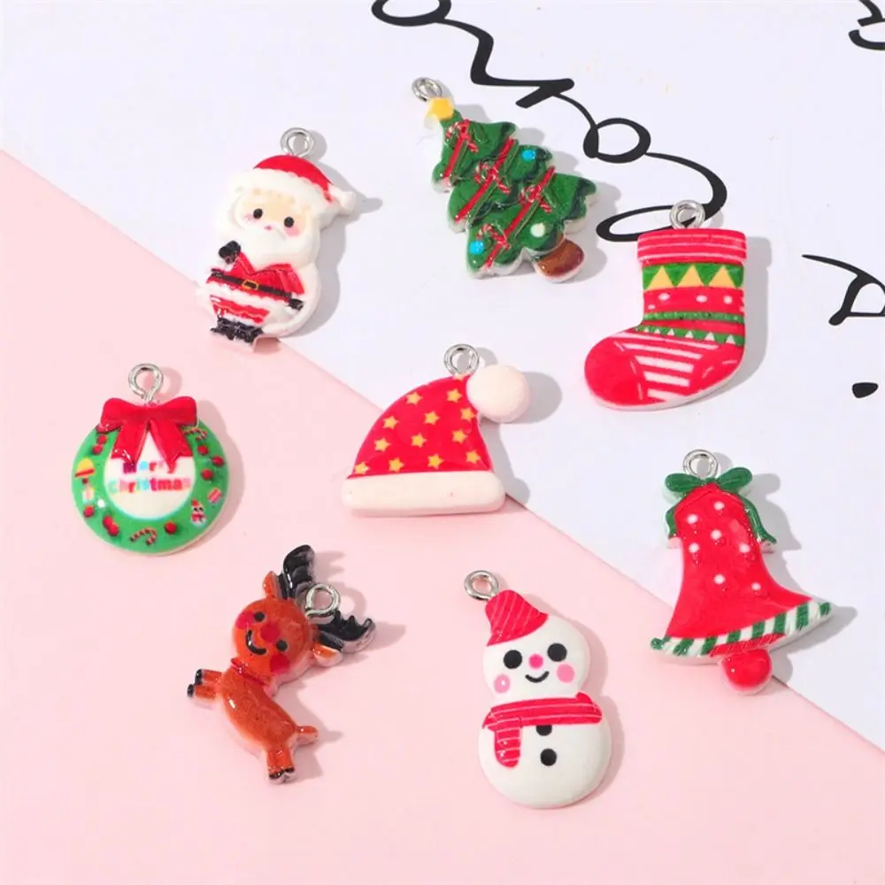 

30PCS Multicolor Christmas Pendant Gift DIY Cartoon Santa Clause Xmas Ornament Snowman Deer Resin Handmade Beading Universal