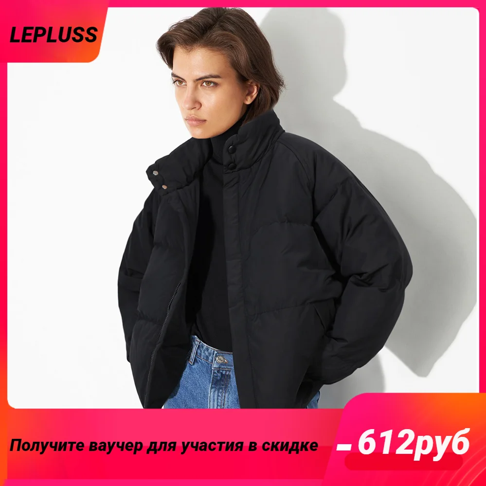 

LEPLUSS Stand collar ladies black classic fashion down jacket autumn and winter windproof zipper warm jacket
