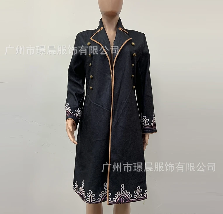Women's Outerwear 2023 Autumn New Fashion Street Elegant Printed Turndown Collar Mid Length Coat Daily Commuting Clothing