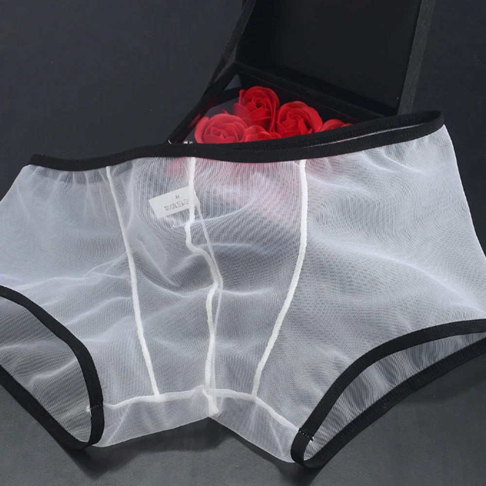 Men See Through Ultra-thin Boxer Briefs Shorts U Convex Pouch Underwear Panties Mesh Low Rise Transparent Qucik-Dry Underpants