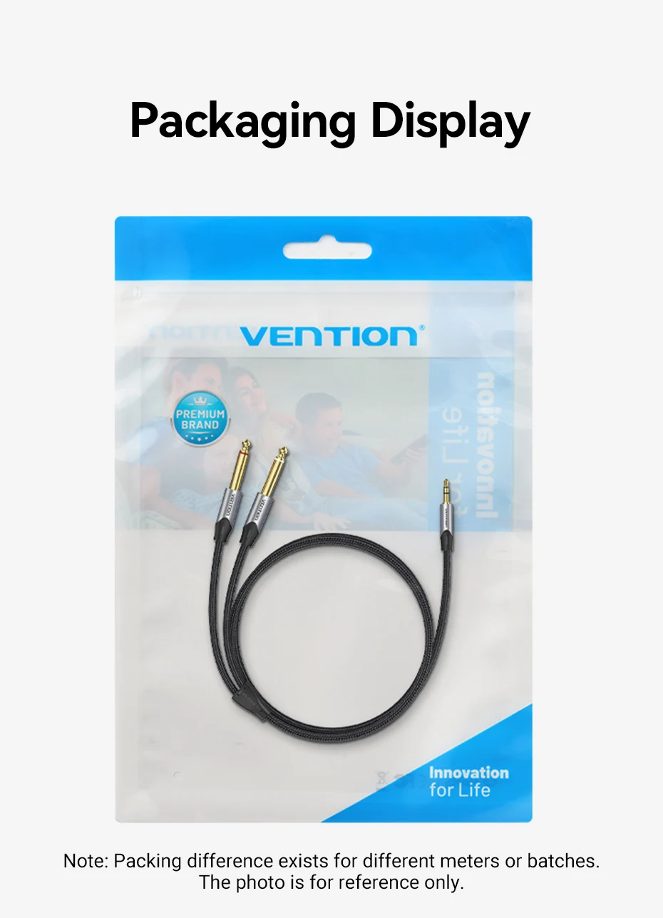 3.5mm to Double 6.5mm TRS Cable AUX Adapter Audio Cable 6.5 Jack to Stereo 3.5 J