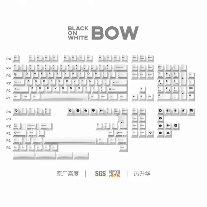 Domikey 활 키보드 키캡 세트, 기계식 키보드 BM60 CSTC75 BM65 BM68 XD60, 블랙 온 화이트