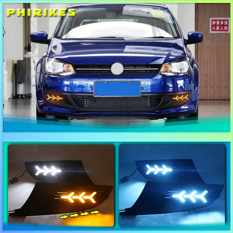 

1 комплект, Автомобильные светодиодные фары дневного света для Volkswagen VW Polo 2011 2012 2013 DRL 12 В ABS