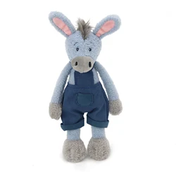 Adorable Blue Donkey Plush Toy with Denim Overalls - Soft Stuffed Animal Doll for Kids, Gift, or Home Decor (Donkey)