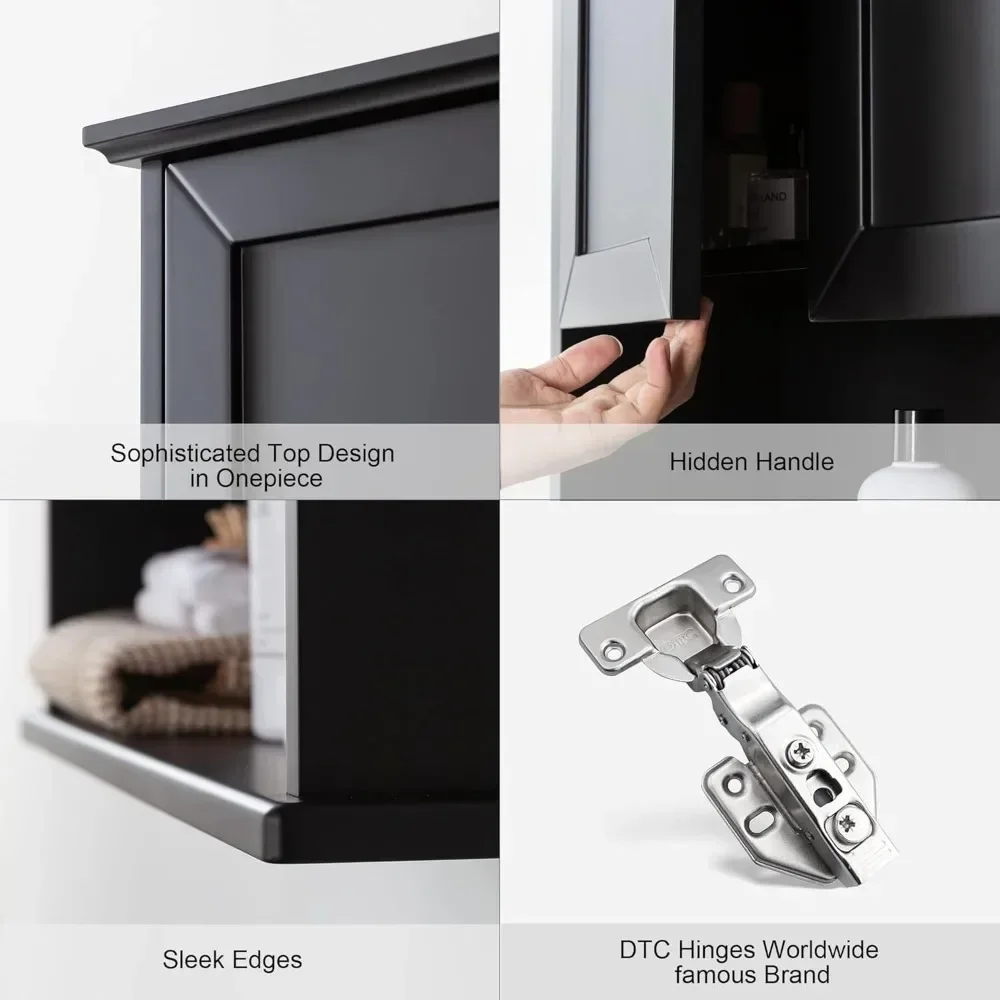 NEW-Black Bathroom Cabinet 23x29 inch Wooden Medicine Cabinet with 2 Doors and Adjustable Shelf, Wall Mounted Over Toilet Storag