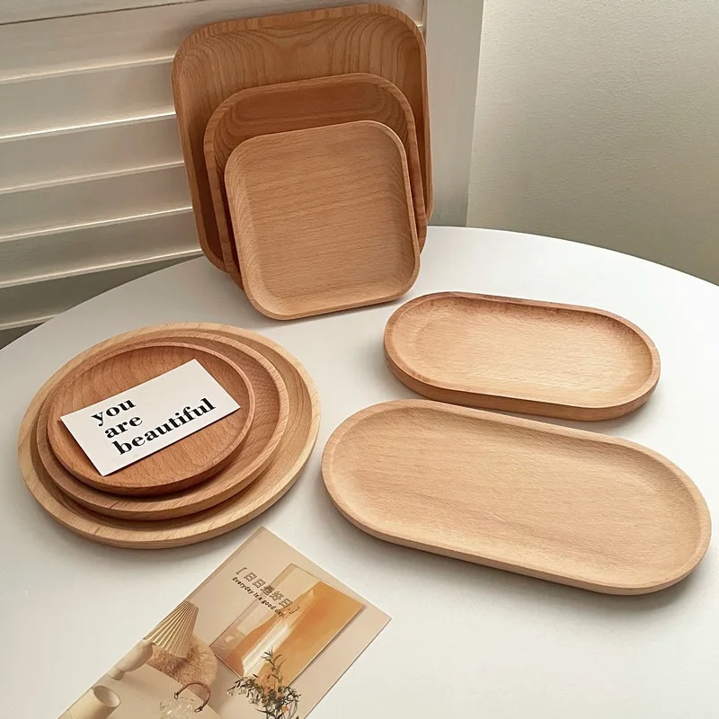 Vassoio in Legno di Grano, Piatto Rotondo per Dessert in Stile Giapponese, Resistente al Calore, per Caffè e Tè