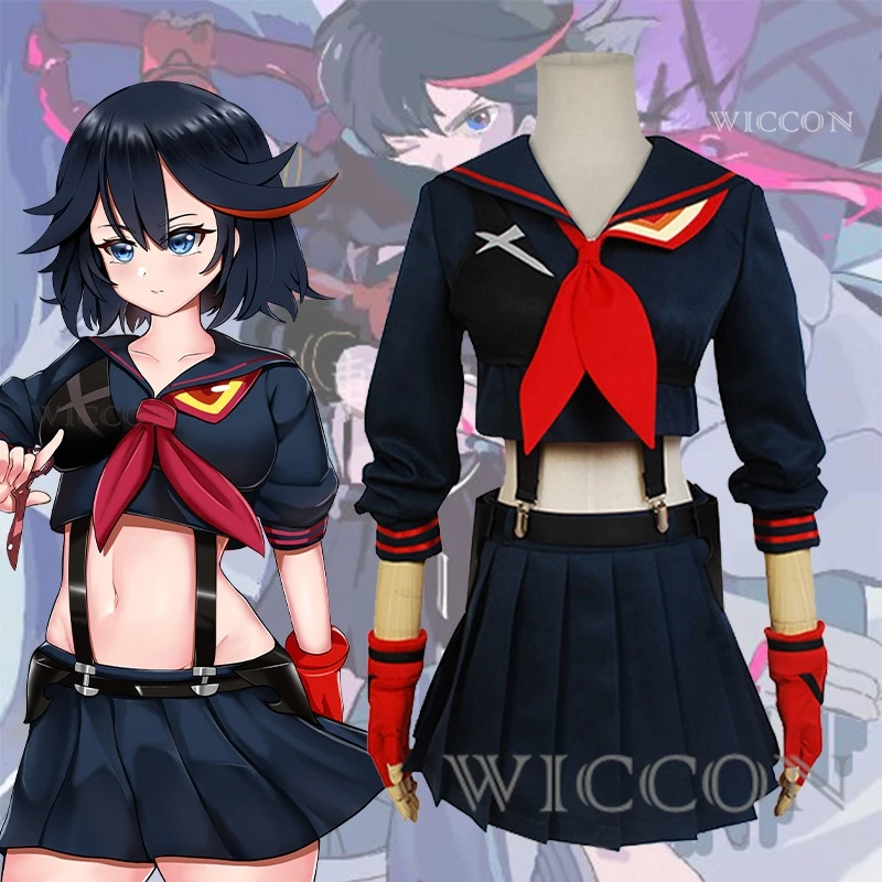 

Костюм для косплея KILL La KILL, женский костюм для вечеринки в японском стиле аниме, топ для девушек и женщин, юбка, парик