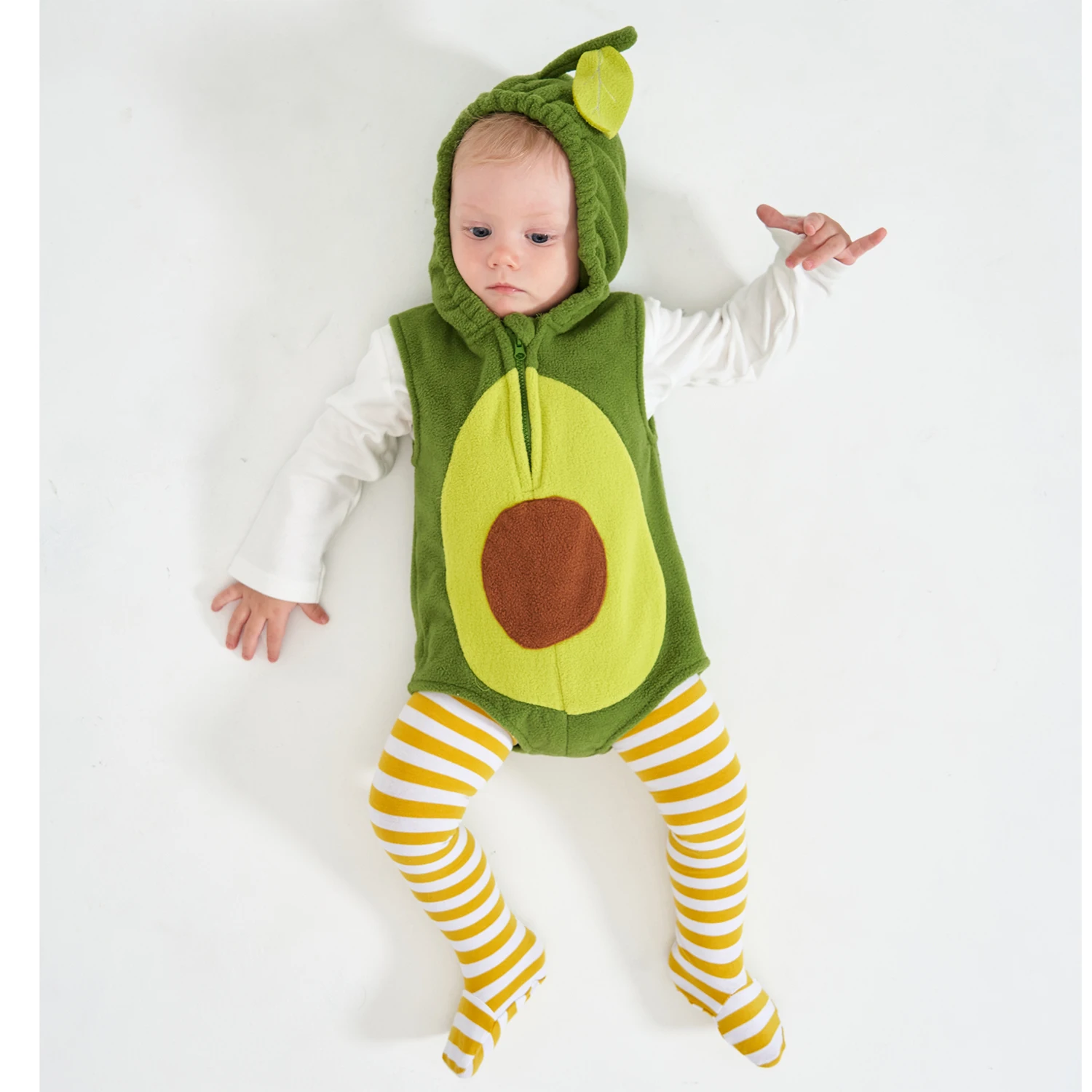 

Umorden Infant Baby's Avocado Costume Hoodie Bodysuit Short Romper Purim Halloween Fancy Dress with Stockings 0-24M