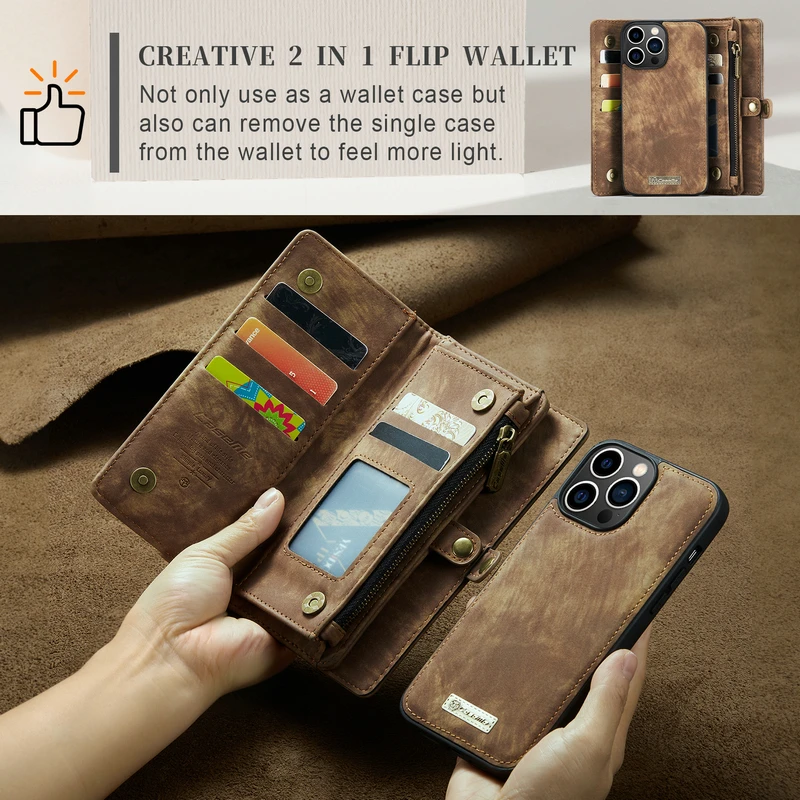 Caseme PU Leather Wallet Case for iPhone X Xr XsMax Multifunctional Detachable Magnetic Phone Case for iPhone 6 6s 7 8plus Purse