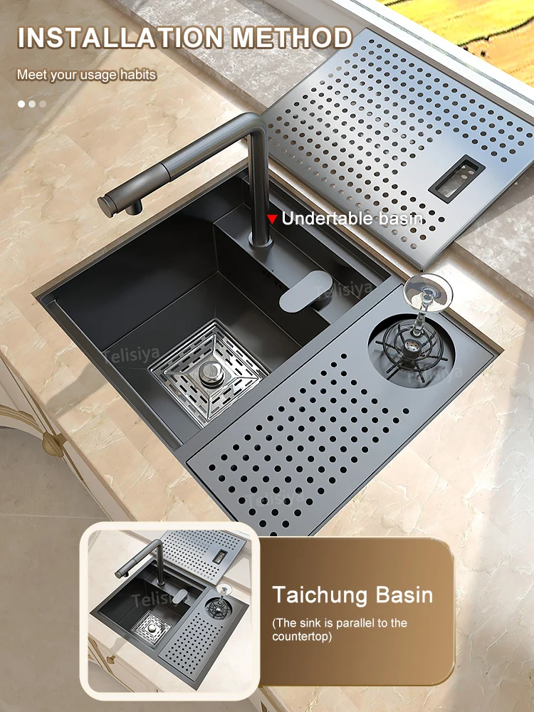 Mini Edelstahl-Spülbecken mit Reiskorn-Prägung, multifunktional, kleines Einzelbecken, versteckt, für Wohnmobil und Haushalt – Detail 9