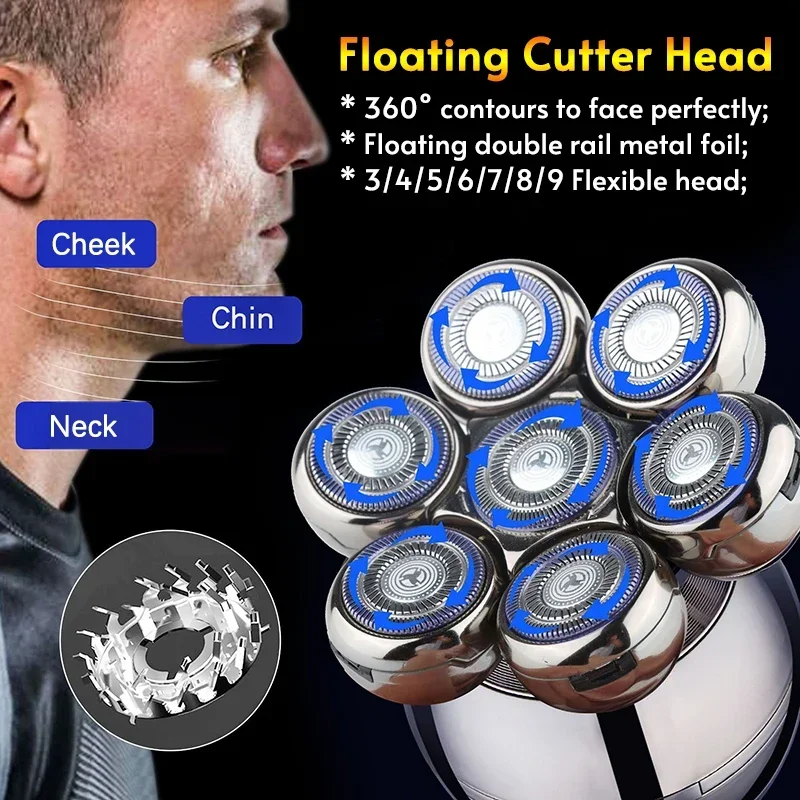 Replaceable Electric Shaver Head 3/5/6/7/8/9 Floating Blade Head Nose Trimmer Hair Clipper And Face Cleaning Brush Massage Head 3