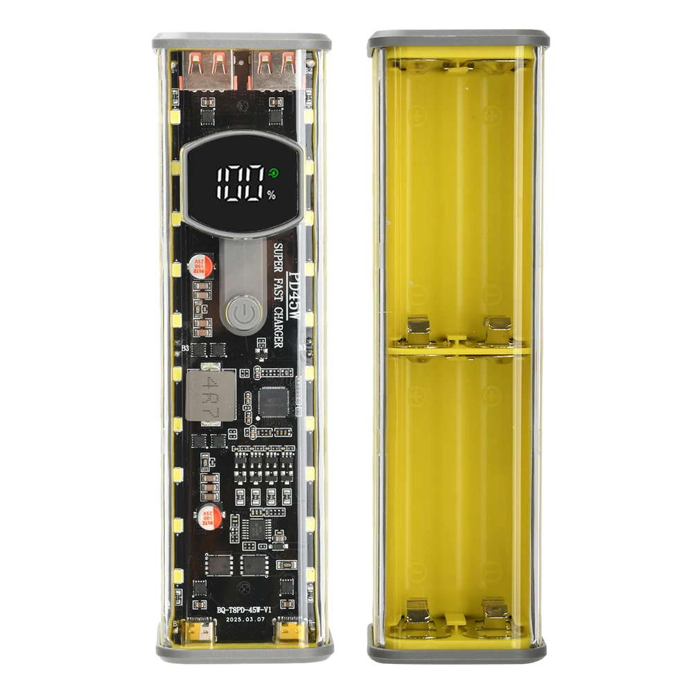 PD 45W Transparent Rapid-Charging Battery Case with Built-in Outdoor Light