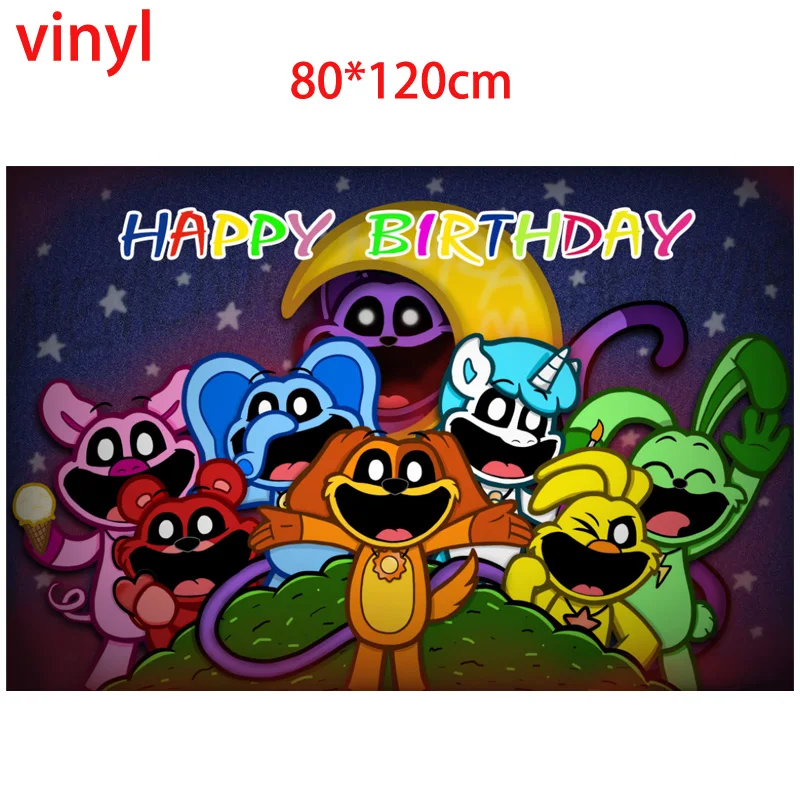 Décoration de fête d'anniversaire créatures souriantes, ballon, bannière, décoration de gâteau, fournitures de fête, baby shower
