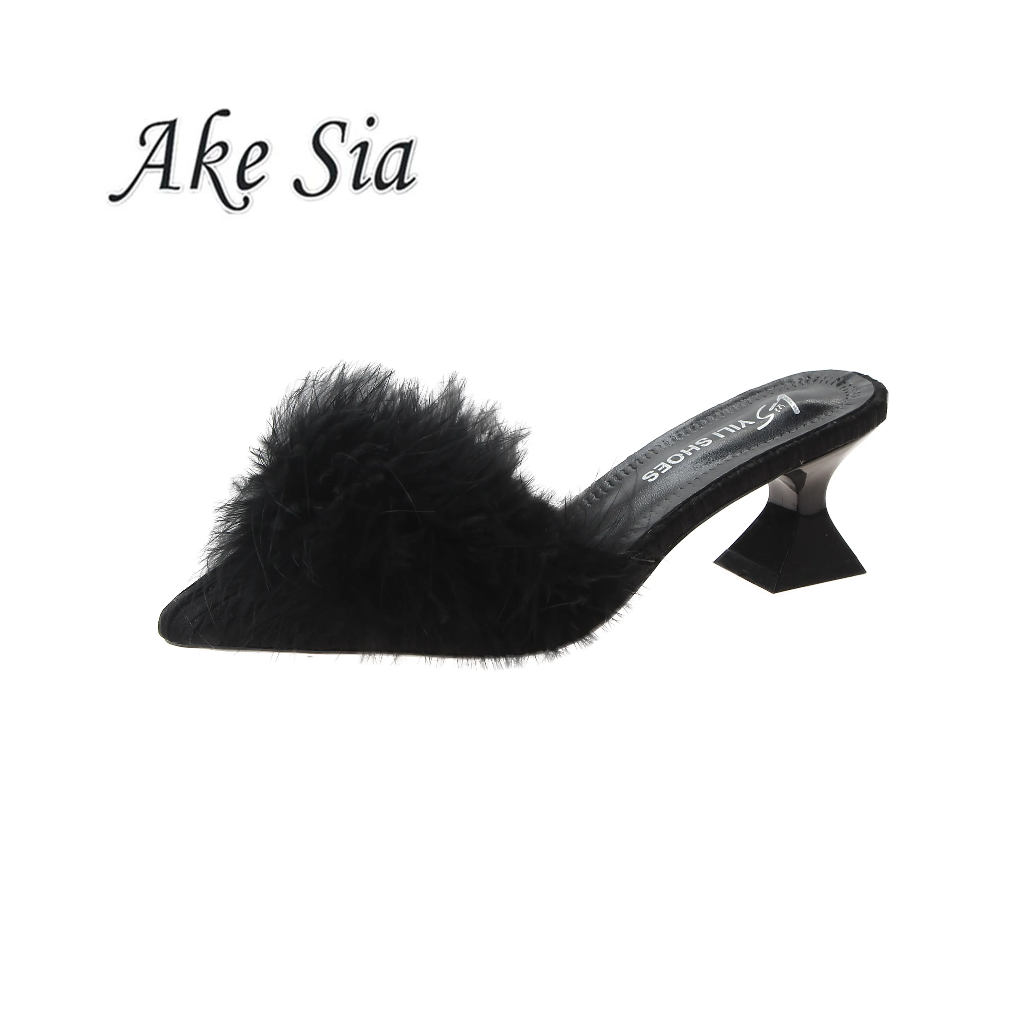 new women's set toe-shaped non-slip high heels fashion rubber bottom elastic cloth summer shallow fur shoes