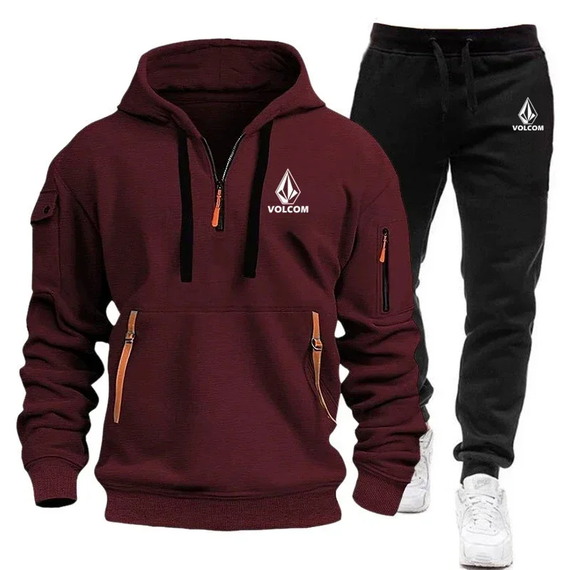 men's new autumn and winter multi pocket sports suits, outdoor fashion hooded half zip sports sweaters and jogging pants Men's New Autumn and Winter Multi-pocket Sports Suits, Outdoor Fashion Hooded Half-zip Sports Sweaters and Jogging Pants 6
