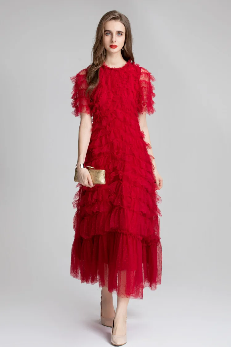 

2023 French Women's Spring and Autumn New European and American Cross border Slim Fit Mesh Celebrity's Sweet and Spicy Dress