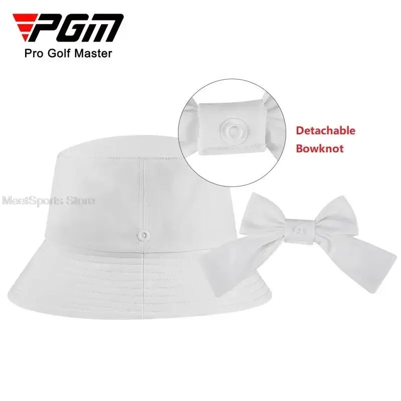 PGM Summer Big Brim Golf Bucket Hat Women Sunscreen Anti-sweat Sun Visor Ladies Bow Drawstring Fisherman Cap Casual Golf Hat