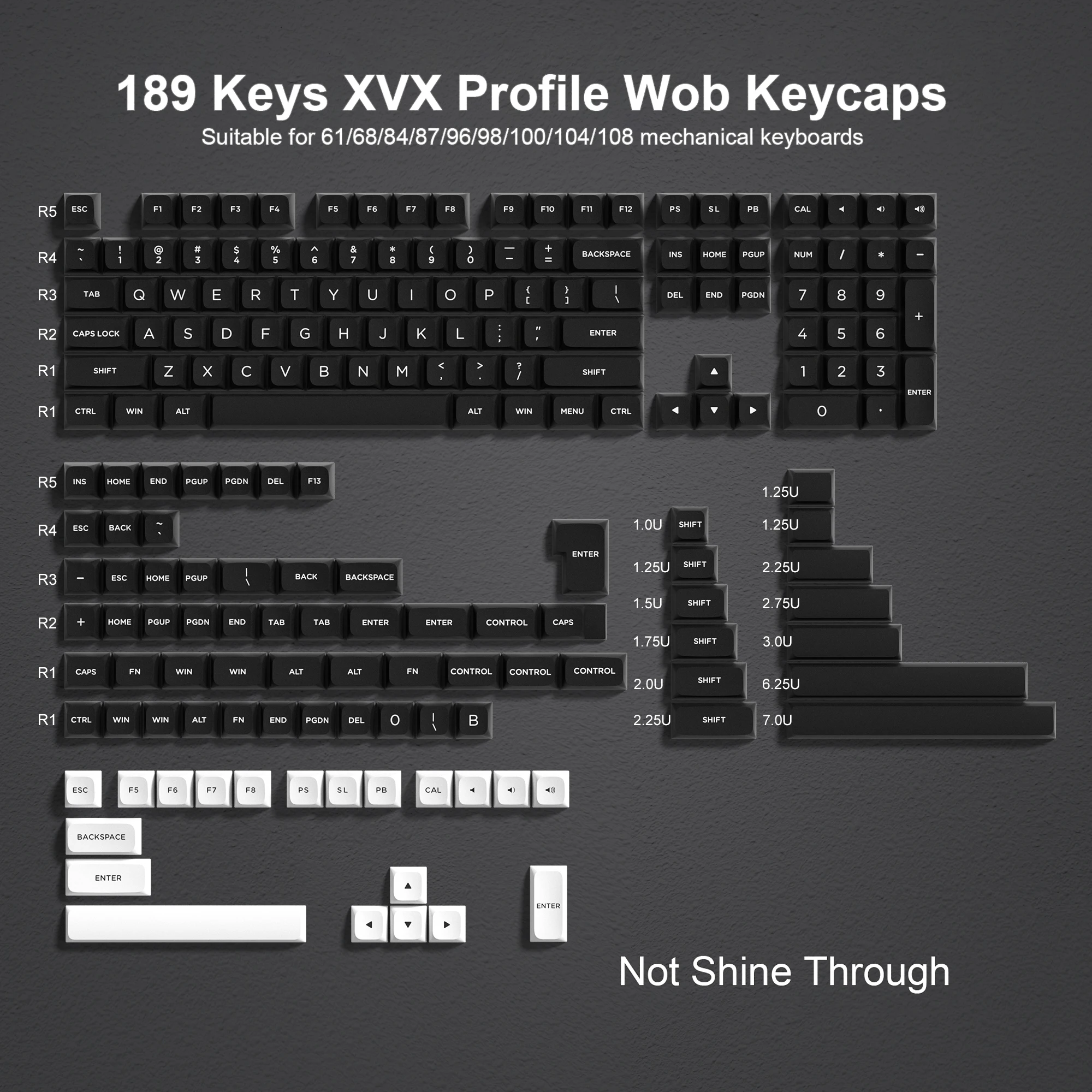 Custom Doubleshot Key Cap para Cherry mx Switches Teclado de Jogo Mecânico Preto e Branco Xvx Perfil Pbt Keycaps Wob 189 Chaves