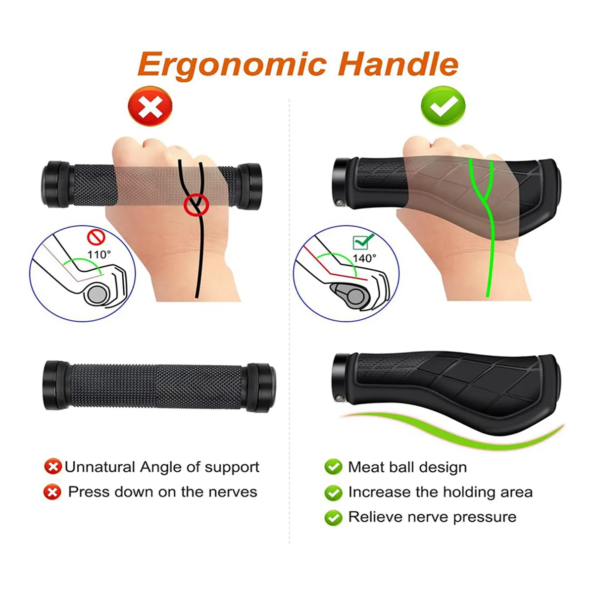 Bicycle Grips Ergonomic Non-Slip Rubber Handlebar Grips for 22.2mm E-Bike