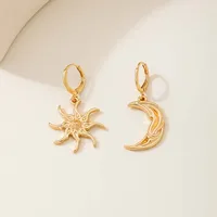 Bohemian Gold Color Sun Moon Dangle Earrings For Women Fashion Creative Metal Asymmetrical Abstract Star Earings Jewelry - Image 4