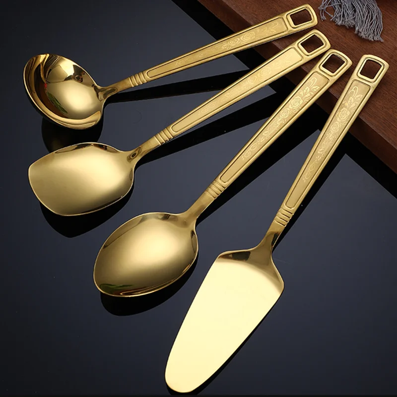 Stainless Steel Kitchen Cooking Utensils Hollow Shovel Spatula Large Salad Spoon Fork Stirring Serving Tableware kitchen utensils set