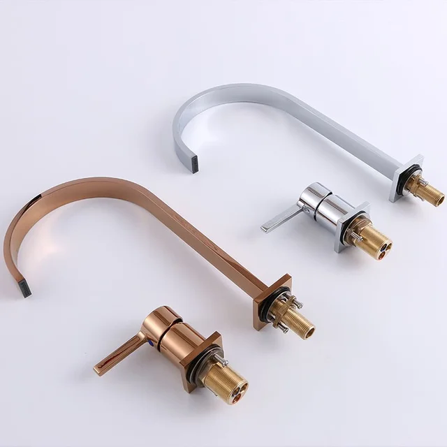 ก๊อกน้ำห้องน้ำ KEMAIDI สีโรสโกลด์ ก๊อกน้ำแบบก้านโยกเดี่ยว น้ำร้อนน้ำเย็นแยกกัน แบบน้ำตก สำหรับอ่างล้างหน้าและอ่างอาบน้ำ ก๊อกผสมทองเหลือง 5