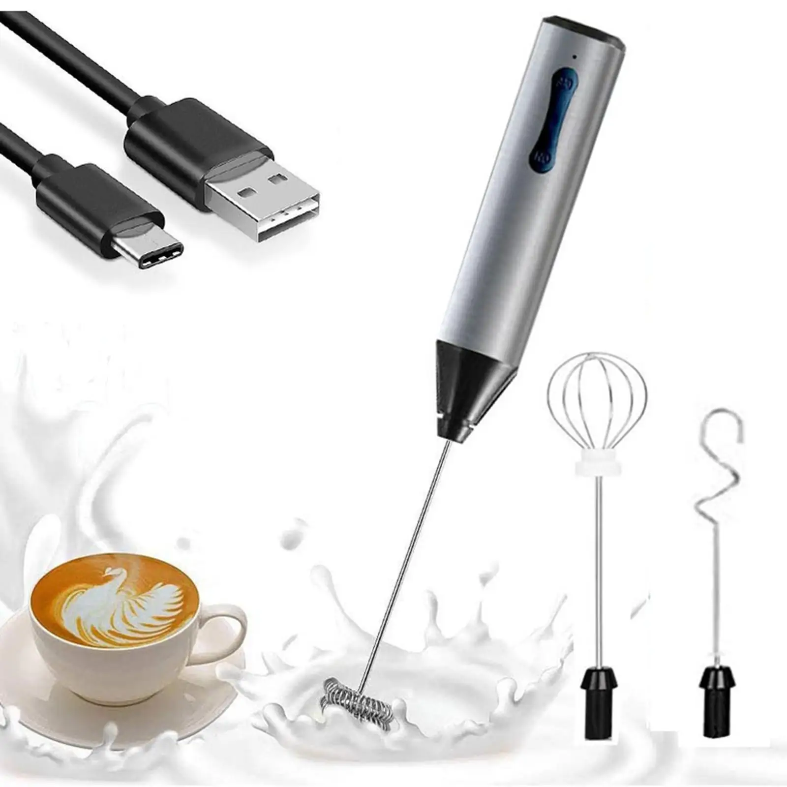Portátil Leite Frother e Egg Batedor Usb c Recarregável Velocidades Cabeças de Mistura Misturador Whisk Liquidificador para Egg Latte Matcha